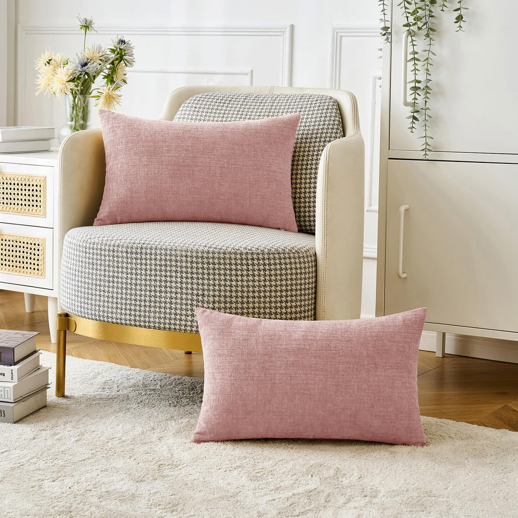 MIULEE Soft Chenille Lumbar Throw Pillow Covers Blush Pink 12x20 Pack of 2