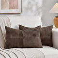Fancy Homi 2 Packs Dark Brown Lumbar Decorative Throw Pillow Covers 16x28 Inch for Living Room Couch Bed, Rustic Farmhouse Boho Home Decor, Soft Striped Corduroy Rectangle Accent Cushion Case 40x70 cm