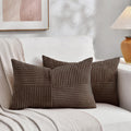 Fancy Homi 2 Packs Dark Brown Lumbar Decorative Throw Pillow Covers 14x22 Inch for Living Room Couch Bed, Rustic Farmhouse Boho Home Decor, Soft Striped Corduroy Rectangle Accent Cushion Case 35x55 cm