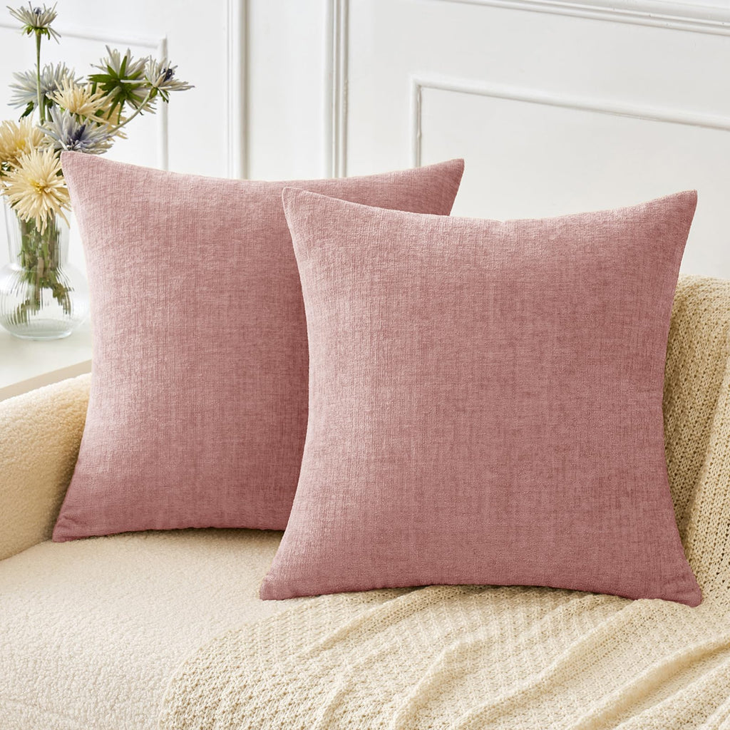 MIULEE Soft Chenille Throw Pillow Covers Blush Pink 18x18 Inch Pack of 2