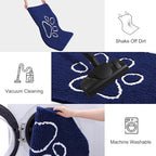 Smiry Dog Door Mat for Muddy Paws, Absorbent Dirt Trapper Non Slip Quick Dry Washable Chenille Mat for Mud Dogs, Entry Rug for Indoor and Outdoor (47x32 Inches, Navy Blue and White)