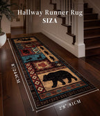 Rustic Cabin Hallway Runner Rug 2'8"x8' - Bear Washable Rug, Non-Slip Low Pile Soft Farmhouse Carpet, Southwestern Wildlife Print Floor Runner Rugs for Kitchen, Entryway, Laundry, Bedroom