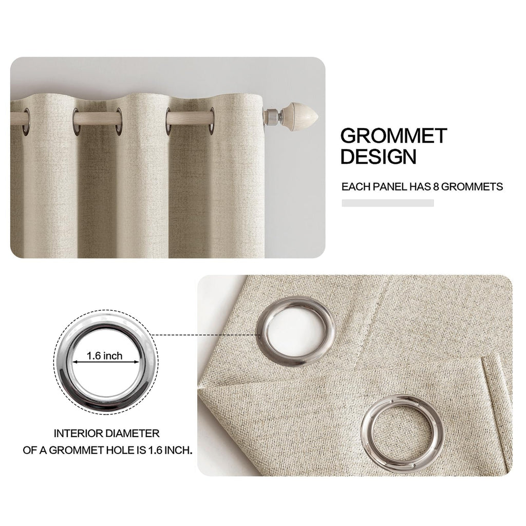 MIULEE 100% Blackout Linen Curtains for Bedroom 52x108 Inches Stone