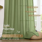 LAMIT Faux Linen Curtains 63 inches Long for Bedroom, Rod Pocket Thick Linen Drapes Light Filtering Privacy Window Spring Decor Curtains for Living Room, 2 Panels (52 x 63 Inch, Green)