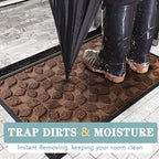 Bulijojo Sturdy Front Entrance Doormats,Durable Heavy Duty Welcome Mat,Thick Absorbent Natural Rubber Non Slip Mat,Easy Clean Entryway Mat 17"x30" Geometric Brown