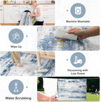 Area Rugs 10x14 Living Room - Washable Rug Modern Abstract Soft Large Neutral Non-Slip Carpet Indoor Floor Thin Carpets for Bedroom Dining Room Farmhouse Nursery Home Office White Blue Grey