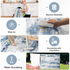 PLHXFR Area Rug Living Room: 5x7 Abstract Washable Carpet White Blue