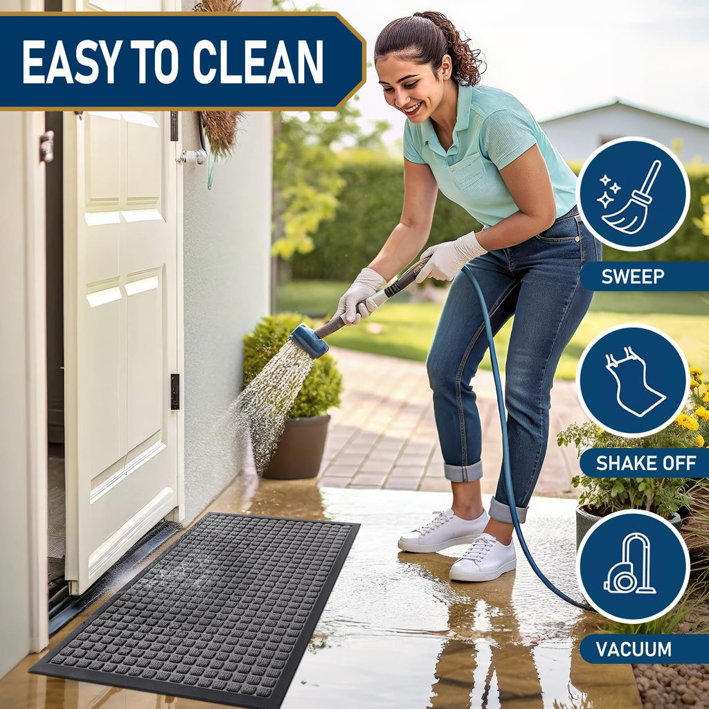 Smiry Front Door Mat Outside Entrance, Natural Rubber Doormat, 47x23 Inch