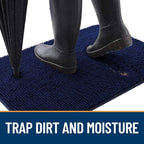 OLANLY Dog Door Mat for Muddy Paws 44x24, Absorbs Moisture and Dirt, Absorbent Non-Slip Washable Doormat, Quick Dry Chenille Mud Mat for Dogs, Entry Indoor Entryway Carpet for Inside Floor, Navy Blue