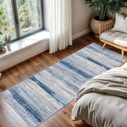 KOZYFLY Modern Abstract Washable Rug Runner 2x5 Hallway Rug Runner Non-Slip Soft Kitchen Runner Rugs, Blue/Grey/Beige Striped Carpet for Entryway Bathroom Laundry Room Foyer