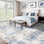 XLUEZ 10x12 Area Rug for Living Room, Washable Modern Abstract Large Area Rug Neutral Soft Non Slip Kids Rug Stain Resistant Indoor Carpet for Bedroom Dining Room Playroom Home Office(Blue, 10'x12')