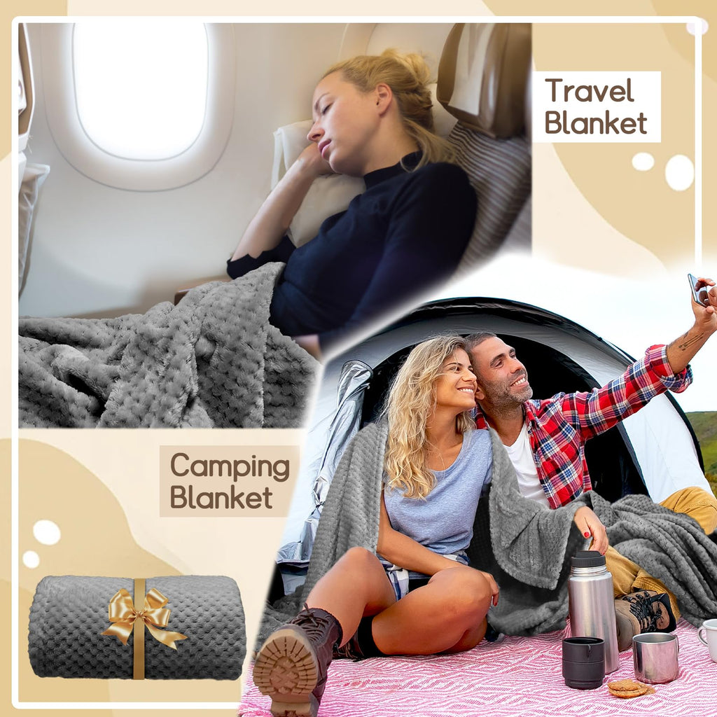 Tewloss 4 Pack Fleece Throw Blankets 50x60 Inches - Oeko-Tex Certified 100, 270 GSM Ultra Soft Plush for Bed, Couch and Cozy Gifts. 3D Waffle Texture, No Shedding No Pilling All Season (Dark Gray)