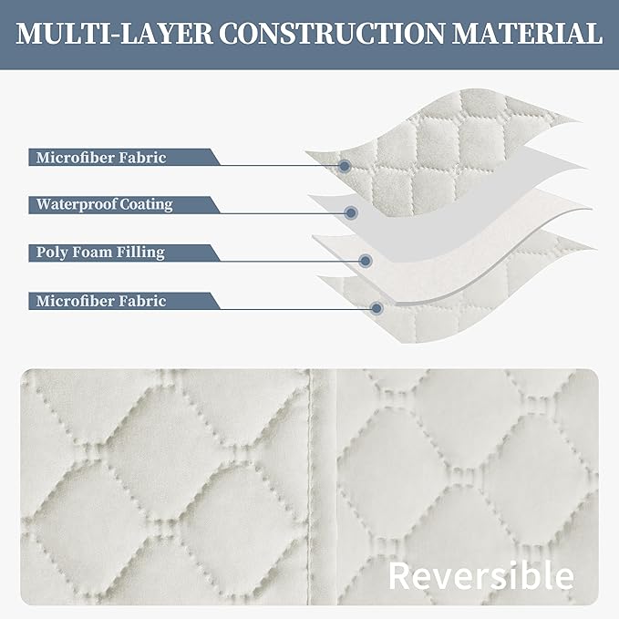 ISSUNTEX Double Protection 100% Waterproof Loveseat Sofa Covers for Living Room, Couch Covers for 2 Cushion Couch Sofa, Reversible Furniture Protector Sofa Cover for Dogs (Loveseat, Ivory/Ivory)