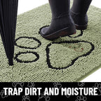 Smiry Dog Door Mat for Muddy Paws, Absorbent Dirt Trapper Non Slip Quick Dry Washable Chenille Mat for Mud Dogs, Entry Rug for Indoor and Outdoor (36x24 Inches, Sage Green and Black)