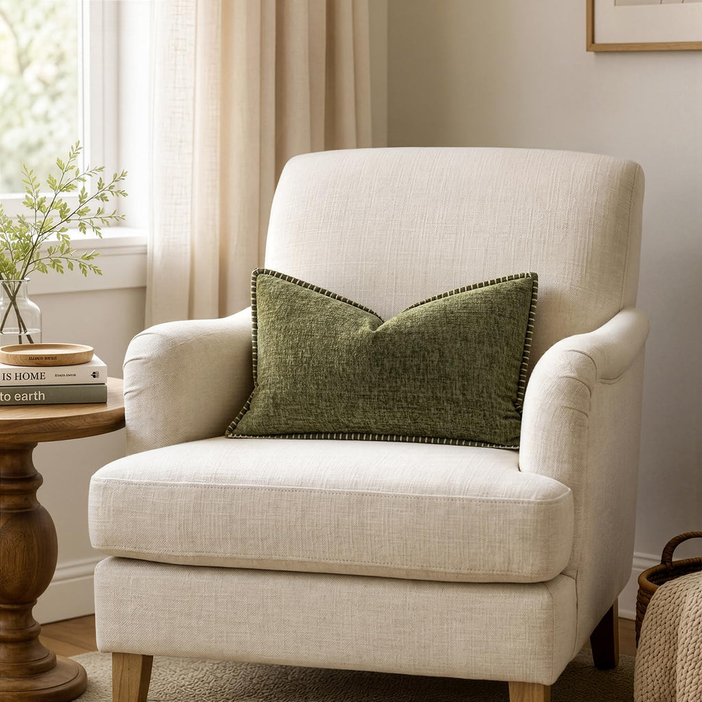 MIULEE Decorative Lumbar Throw Pillow Covers 12x20 Inch Olive Green 2 Pack