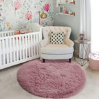 Amdrebio Blush Fluffy Round Rug 4Ft for Bedroom, Fuzzy Furry Circle Area Rugs for Kids Room Decor Aesthetic, Shaggy Circular Carpet for Girls Nursery Dorm Baby Teen, Cute Neutral Dusty Rose Mauve Rug
