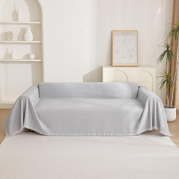 MYSKY HOME Sofa Cover for Dogs Washable for Sofa Boho Couch Cover Cover for Sofa Couch Cover Blanket Couch Cover Thick Durable Sectional Couch Covers Furniture Protector, 91"x 150", Light Gery