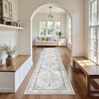Madane Hallway Runner Rug 2x12, Long Washable Runner Rugs 12ft with Rubber Backing, Non Slip Carpet Runner, Vintage Rug Runners for Kitchen Laundry Room Entryway (Grey, 2'x12')