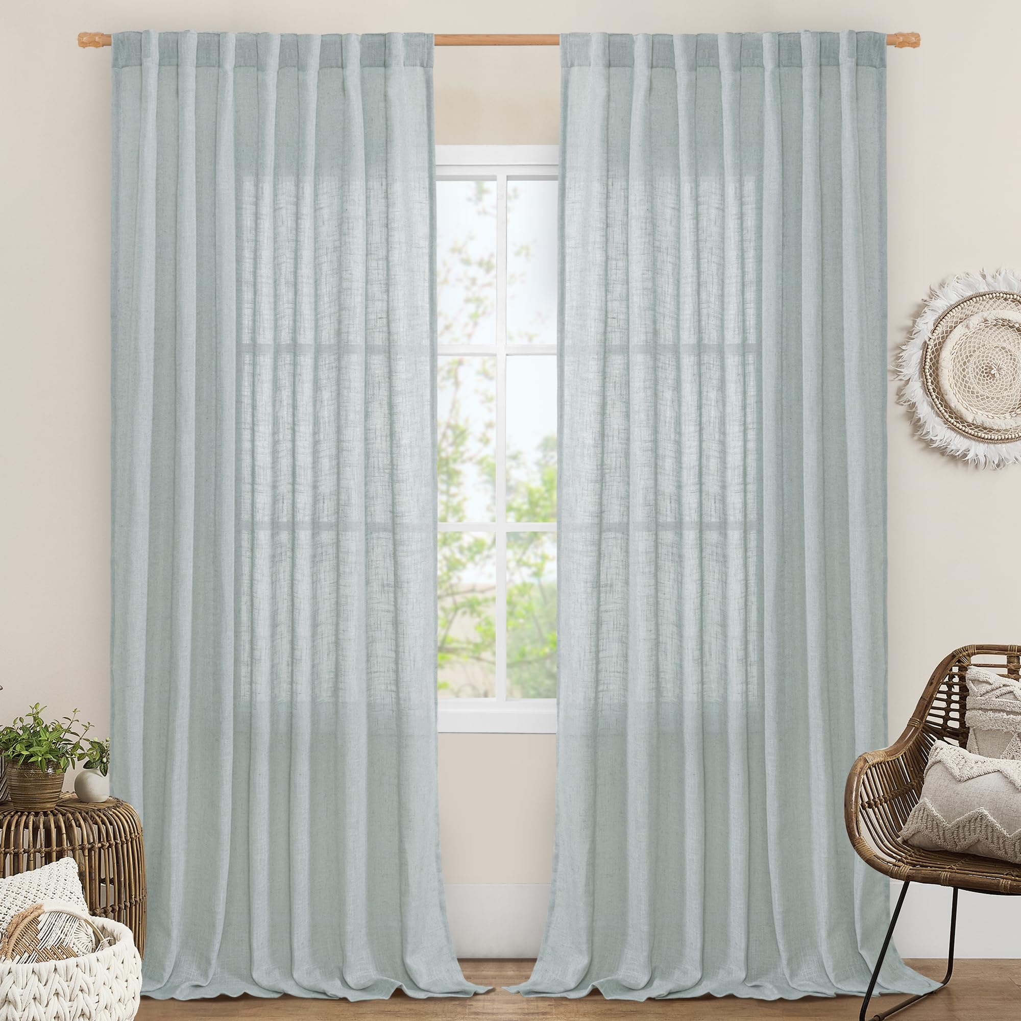 LAMIT Extra Wide Linen Curtains for Bedroom Living Room 60 x 84 Inch