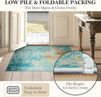 Washable Area Rugs 6'x9' Non-Slip Modern Abstract Soft for Living Room Entryway Bedroom Nursery, Print Pattern, Teal Blue Green Orange Rust Red Coloreful