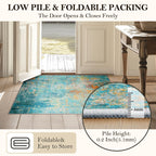 RELEANY Washable 6'x9' Abstract Area Rug for Living Room Teal Multi
