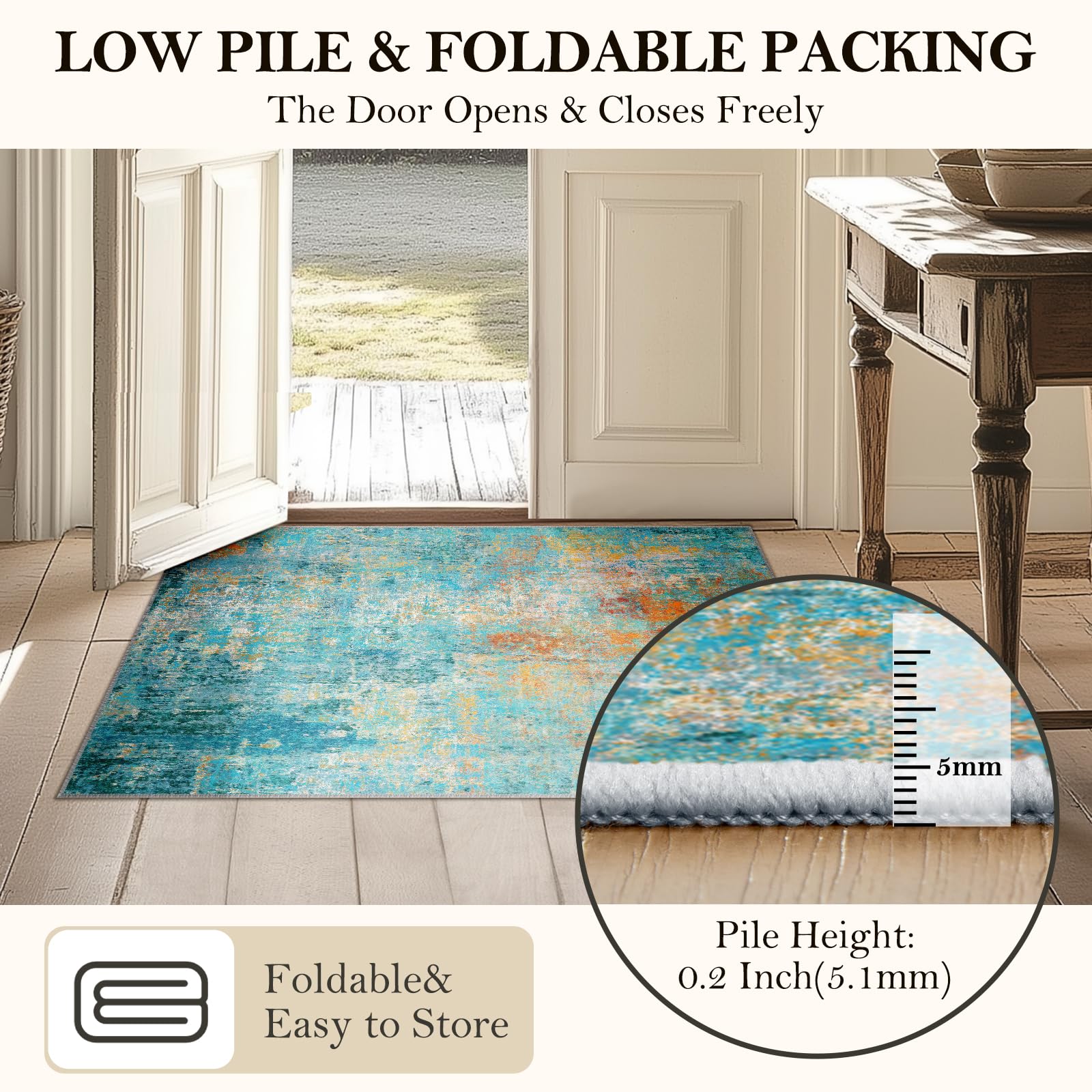 RELEANY Washable 6'x9' Abstract Area Rug for Living Room Teal Multi