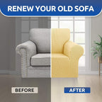 KEKUOU Stretch Single Sofa Slipcover 1 Piece Couch Sofa Cover (31"-55") Furniture Protector 1 Seater Sofa with Elastic Bottom for Kids,Pet.Jacquard Small Checked Pattern Fabric(Small,Champagne)