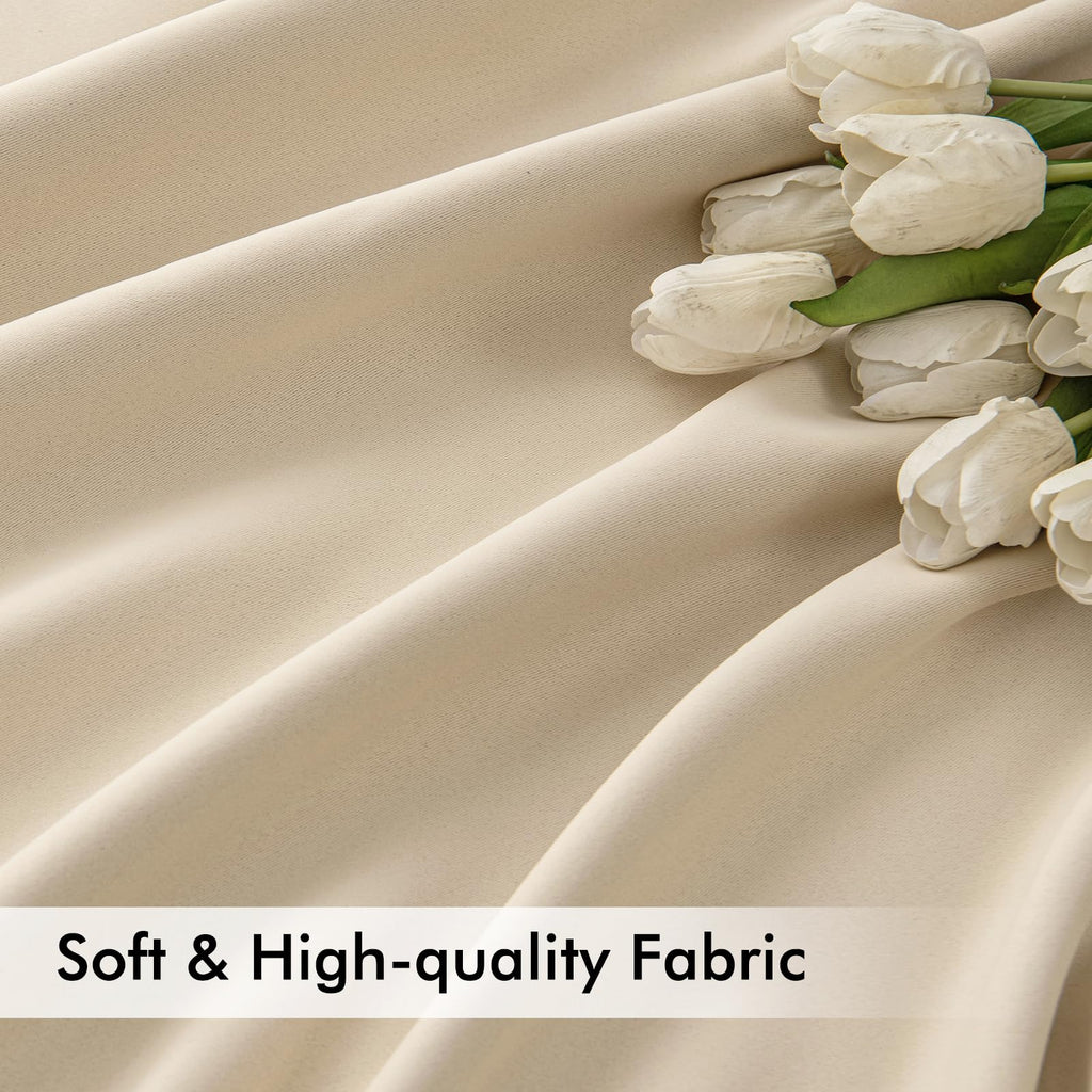 MIULEE Cream Beige Back Tab Blackout Curtains 52x132 Inch Length 2 Panels