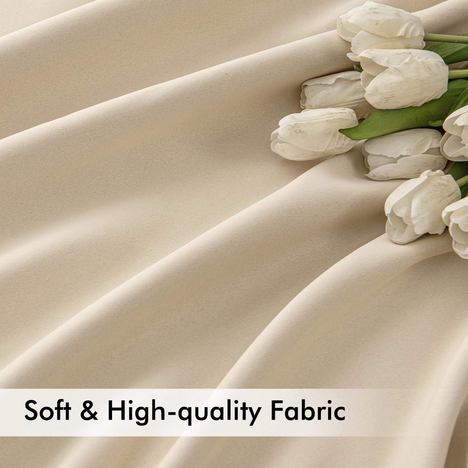 MIULEE Cream Beige Back Tab Blackout Curtains 52x63 Inches Long 2 Panel Set