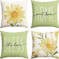 AVOIN colorlife Home Sweet Home Spring Summer Flowers Green Throw Pillow Covers, 20 x 20 Inch Cushion Case for Sofa Couch Set of 4