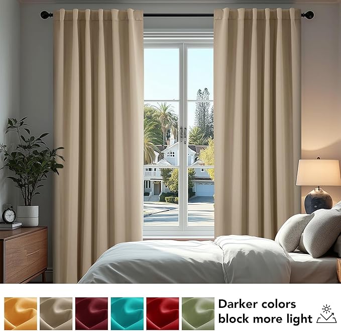 Deconovo Blackout Curtains, Thermal Insulated, W70 x L95 2 Panels, Back Tab, Machine Washable, Room-Darkening Drapes for Bedroom/Living Room Khaki