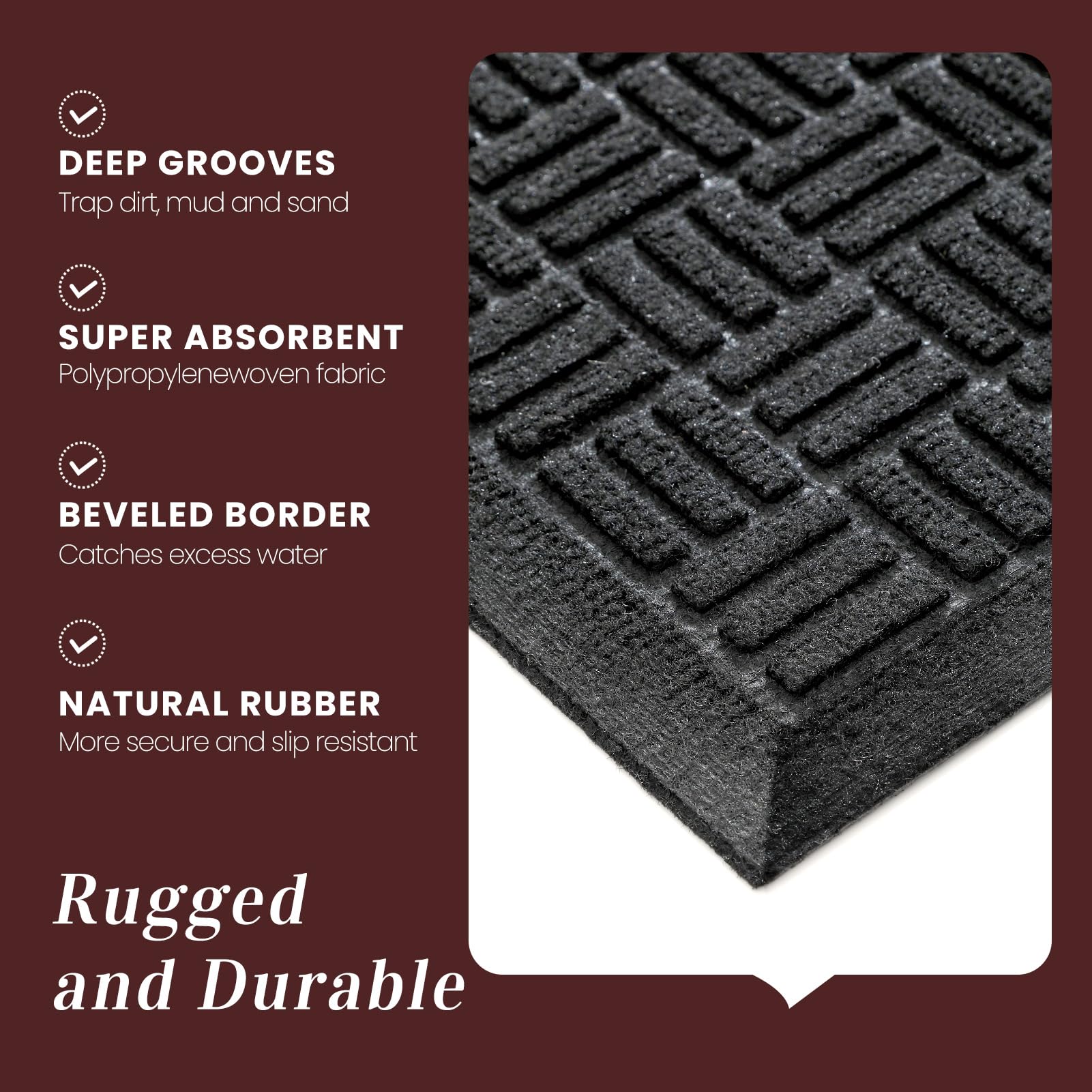 Mibao Front Door Mat Outdoor Entrance, 61.5" x 36" Heavy Duty Welcome Mat, Waterproof Dirt Trapper Doormat, Super Absorbent Indoor Entryway Mat for Patio & Porch - Black