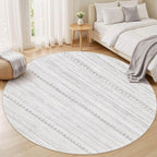 Nakagishi Round Rug Boho Area Rugs: 4x4 Washable Large Circle Neutral Soft Stain Resistant Non-Slip Carpet for Women Aged 25-45 Farmhouse Decor Enthusiasts - Living Room Bedroom Dining Room Nursery