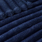 Exclusivo Mezcla Queen Size Flannel Fleece Blanket, Super Soft Striped Jacquard Bed Blanket, Lightweight Fuzzy Cozy for All Seasons, 90x90 Inches, Navy Blue