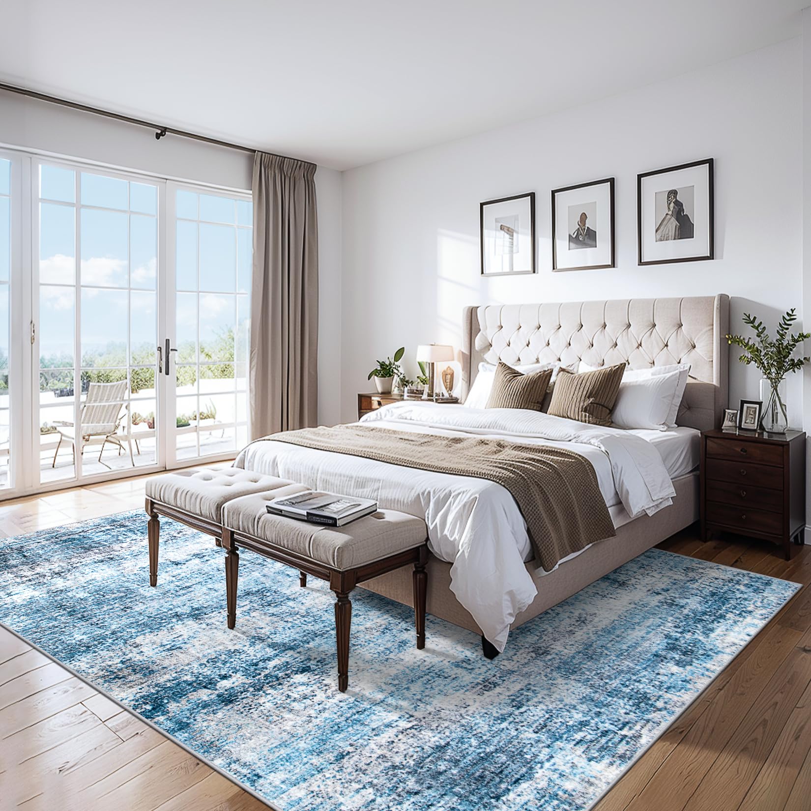 PLHXFR Area Rug Living Room: 4x6 Modern Abstract Washable Carpet Blue