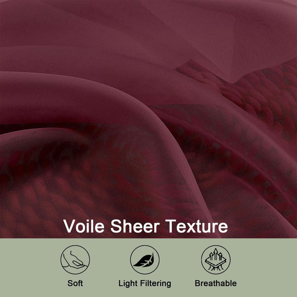 OWENIE Sheer Curtains 2 Panels Set for Bedroom Living Room, Soft Solid Rod Pocket Light Filtering Window Treatment, 2Pcs Each 59" W x 96" L, Burgundy Wine
