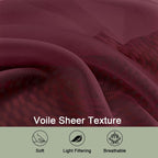 OWENIE Sheer Curtains 2 Panels Set for Bedroom Living Room, Soft Solid Rod Pocket Light Filtering Window Treatment, 2Pcs Each 59" W x 96" L, Burgundy Wine