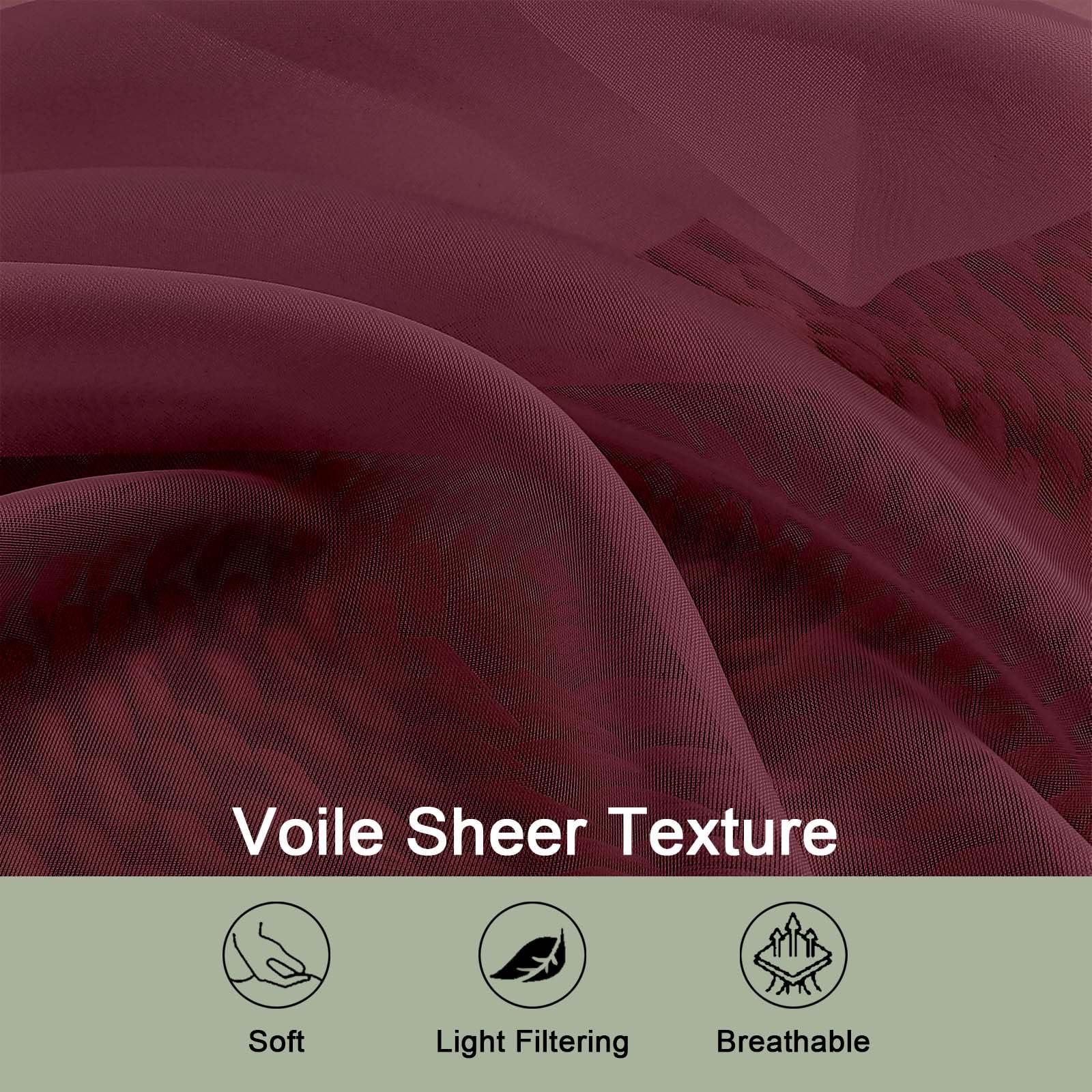 OWENIE Sheer Curtains 2 Panels Set for Bedroom Living Room, Soft Solid Rod Pocket Light Filtering Window Treatment, 2Pcs Each 59" W x 96" L, Burgundy Wine