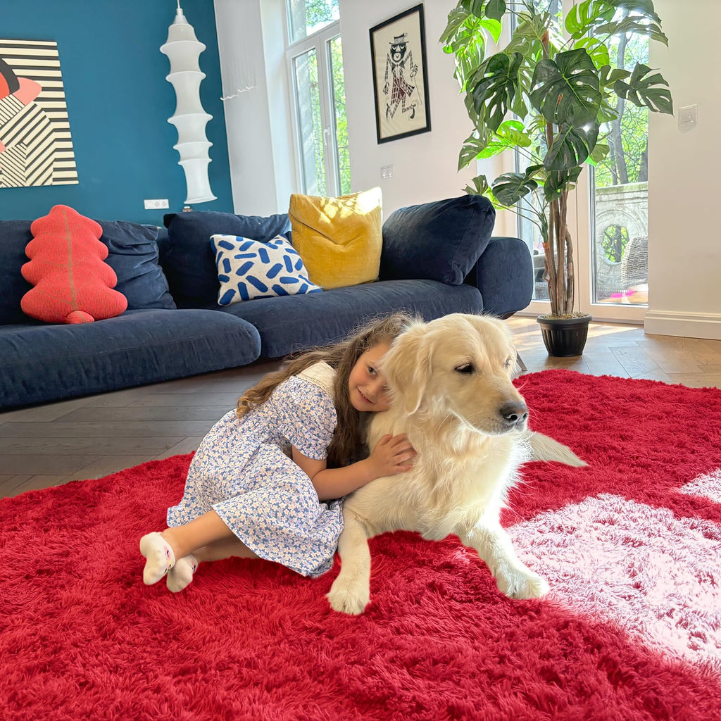 OLANLY 6x9 Machine Washable Large Area Rugs for Living Room, Bedroom, Soft Fluffy Shaggy Bedside Rug, Indoor Floor Carpet for Kids Girls and Boys, Dorms, Nursery, Home Decor Aesthetic, Red