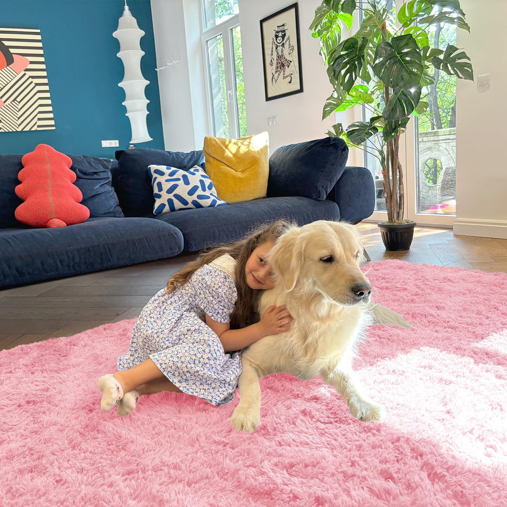 OLANLY 8x10 Machine Washable Large Area Rugs for Living Room, Bedroom, Soft Fluffy Shaggy Bedside Rug, Indoor Floor Carpet for Kids Girls and Boys, Dorms, Nursery, Home Decor Aesthetic, Pink