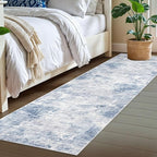 IOHOUZE Abstract Runner Rug 2x7 Ft Washable Runners for Hallways, Non Slip Kitchen Runner Printed Faux Wool Entryway Runners Indoor, Modern Floor Carpet for Hall Kitchen Bedroom, Light Blue Grey