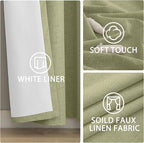 Yakamok Linen Sage Curtains 100% Blackout 63 Inches Long,Room Darkening Textured Curtains for Living Room Thermal Grommet Bedroom Curtain 2 Panels with Greyish White Liner