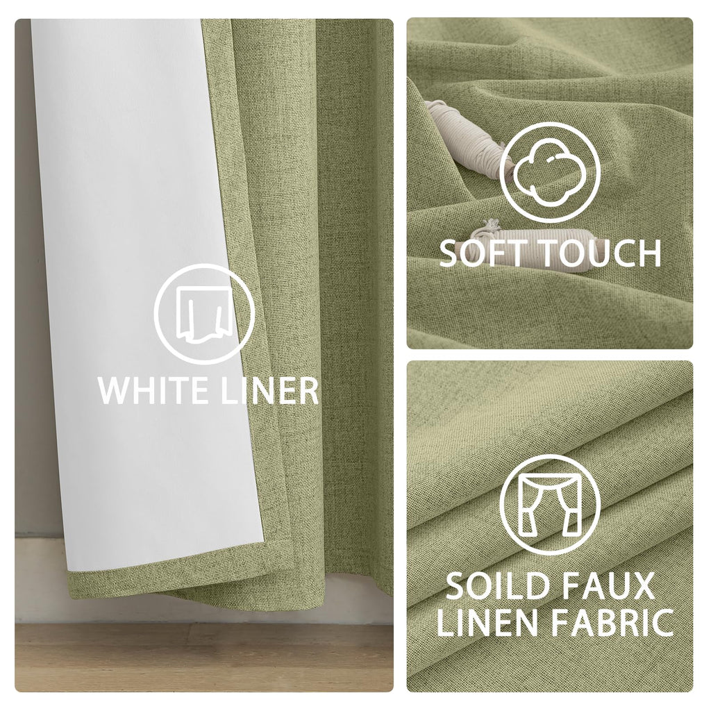 Yakamok Sage Linen Textured Curtains 72 Inches Long for Living Room