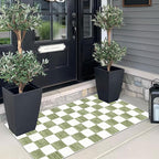 Front Door Mat Indoor Entrance - 2x4.3 Ft Green White Non-Slip Washable Doormat Outdoor Entrance Porch Rug Checkered Runner Rug for Kitchen Hallway Bedroom Laundry Room Porch Decor