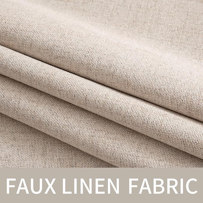 MIULEE 100% Blackout Linen Textured Curtains for Bedroom Solid Thermal Insulated Natural Beige Grommet Room Darkening Curtains & Drapes Luxury Decor for Living Room Nursery 52 x 80 Inch (2 Panels)