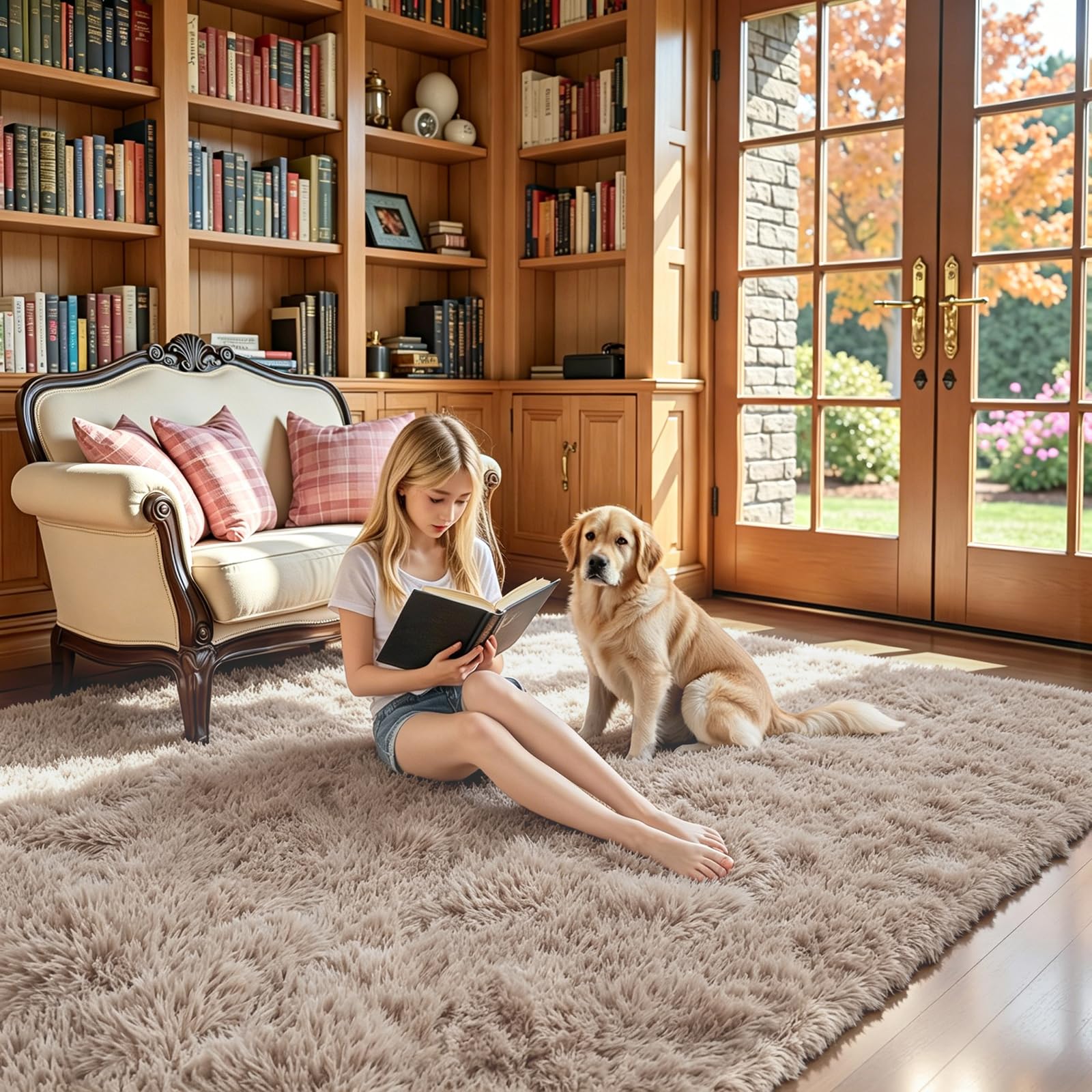 Area Rugs10x14 for Living Room,Beige Large Shaggy Carpet Plush Furry Rug