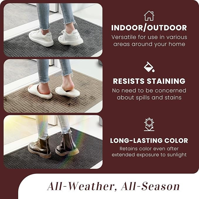 Mibao Front Door Mat Indoor Outdoor Entrance, Dirt Trapping Waterproof All-Season, All-Weather Doormat, Non-Slip Durable Natural Rubber Low Profile Easy Clean Patio Entrance Mat, 36" x 24", Grey