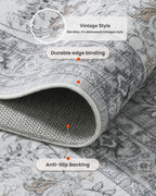 AMADA HOMEFURNISHING 5x7 Area Rugs, Washable Living Room Rug with Non-Slip Backing, Low Pile and Durable Edge Binding, Soft Vintage Floral Rugs for Living Room, Bedroom, Dining Room