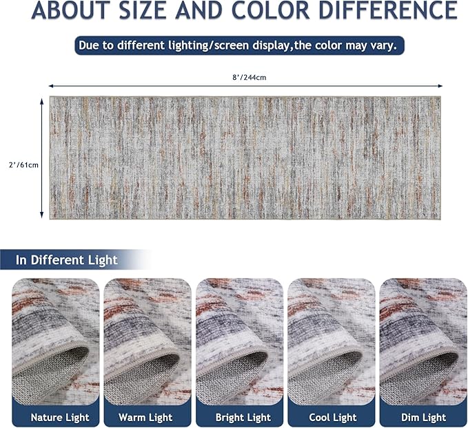 Runners for Hallways 2x8 Kitchen Runner Rugs，Modern Abstract Rug Runners for Entryway，Stain Resistant Washable Runner Rug Non-Slip 8ft Carpet Rug for Bedroom Living Laundry Room（Grey/Multi,2'x8'）