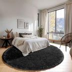 ONASAR Black Round Rugs 7ft for Living Room, Fluffy Bedroom Circle Area Rug, Soft Plush Shaggy Carpet for Kids Girls Boys Teen Nursery Dorm Classroom Playroom Home Decor Aesthetic